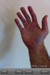 Lucas Kanade Optical Flow for the iPhone - Hand still, showing dots
